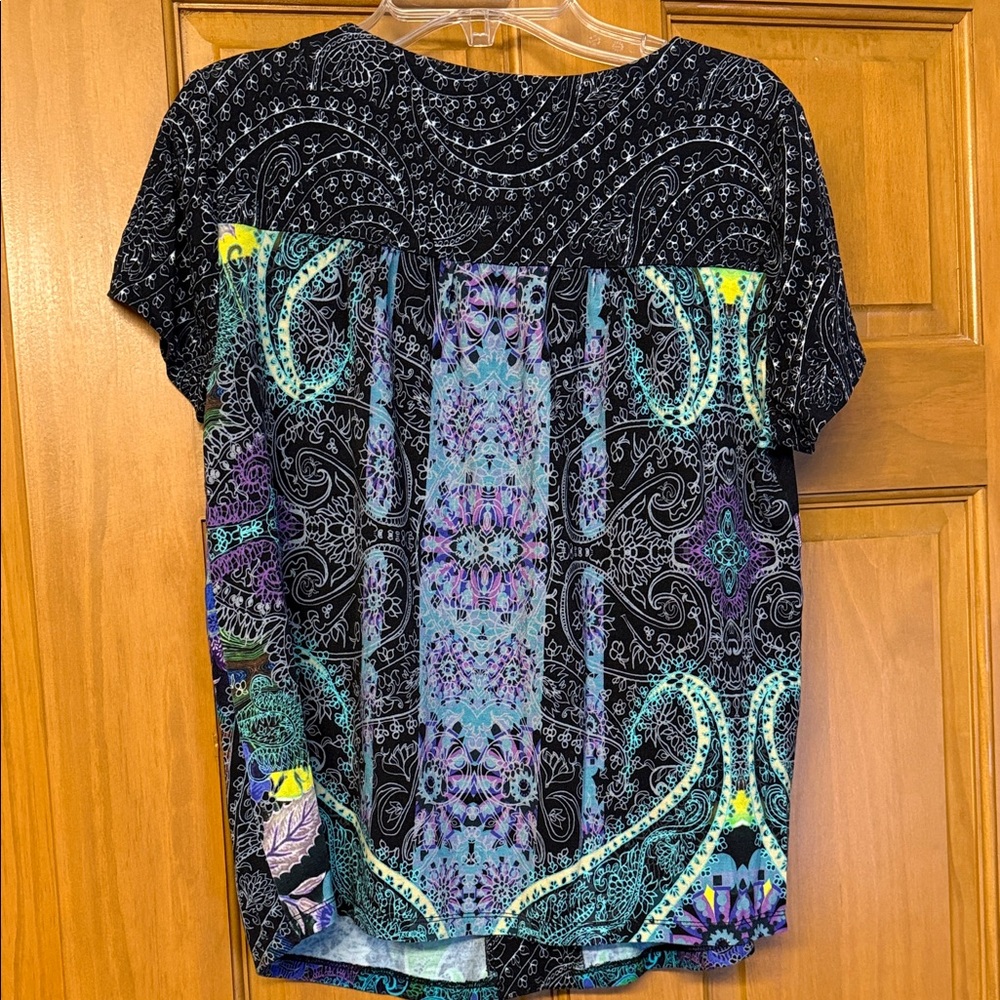 Desigual Blue Green Graphic Short Sleeve Blouse - Picture 2 of 3